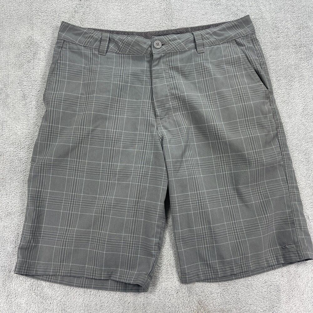 O'Neill Chino Shorts Mens 34 Gray Plaid Slash Pockets Outdoor Everyday Wear